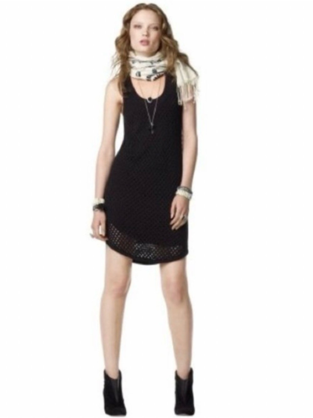 Club Monaco Black Open-Knit Midi Tank Dress